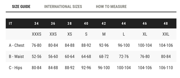 Two different breeches size charts, one German and one Italian, are presented side by side.