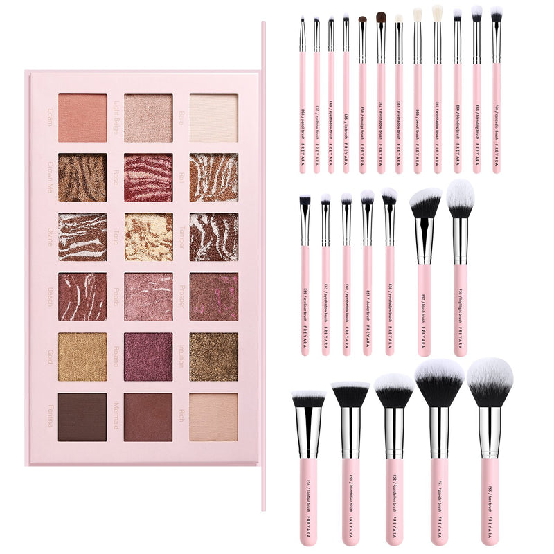 FREYARA Professional Makeup Brushes Set 25pcs Complete Collection, Glitter Pink
