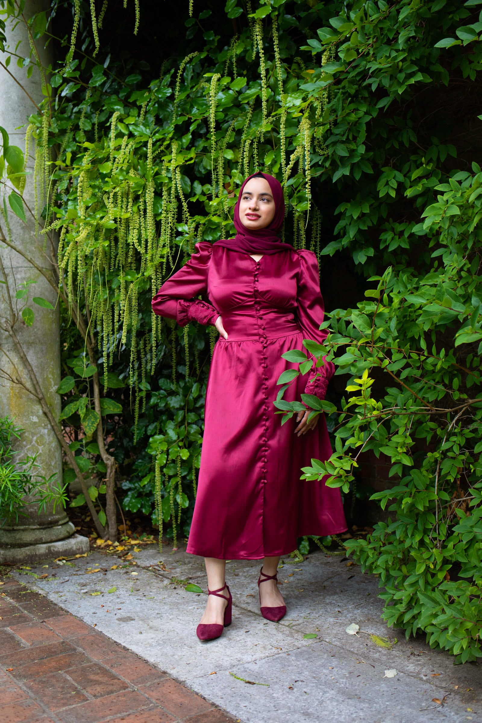 burgundy midi dress