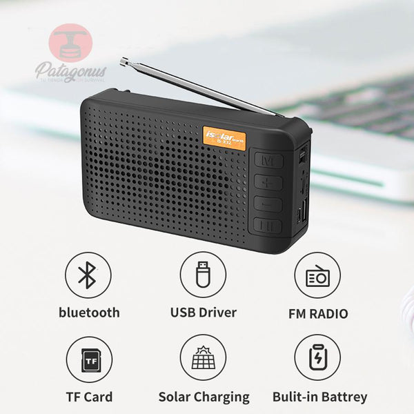 Radio recargable solar Negro.