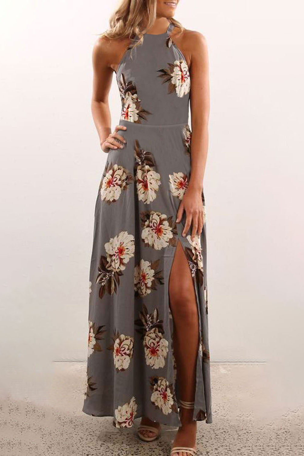 halter maxi dress floral