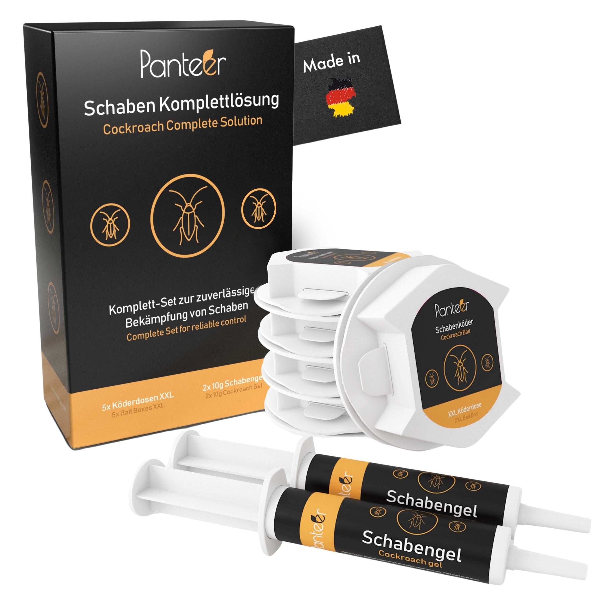 Panteer ® Schaben Bekämpfung Set - 2 x 10g Schabengel und 5 Schabenfallen