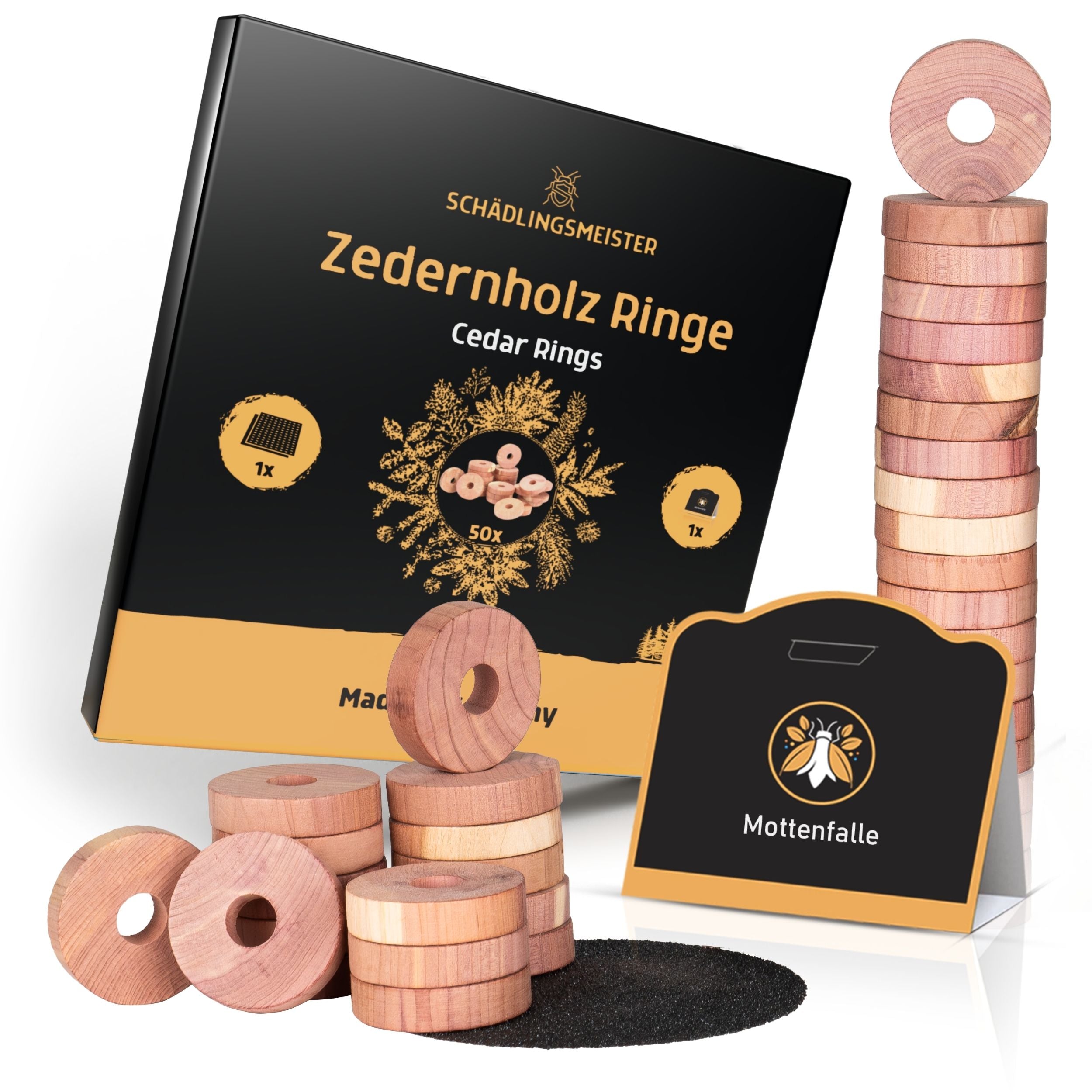 Set FC günstig Kaufen-Zedernholz Ringe - 50 Stück + 1 Mottenfalle Kleidermotten  (1 Set). Zedernholz Ringe - 50 Stück + 1 Mottenfalle Kleidermotten  (1 Set) <![CDATA[SCHÄDLINGSMEISTER Zedernholz Ringe - 50 Stück + 1 Mottenfalle Kleidermotten - Mottenschutz für Kle