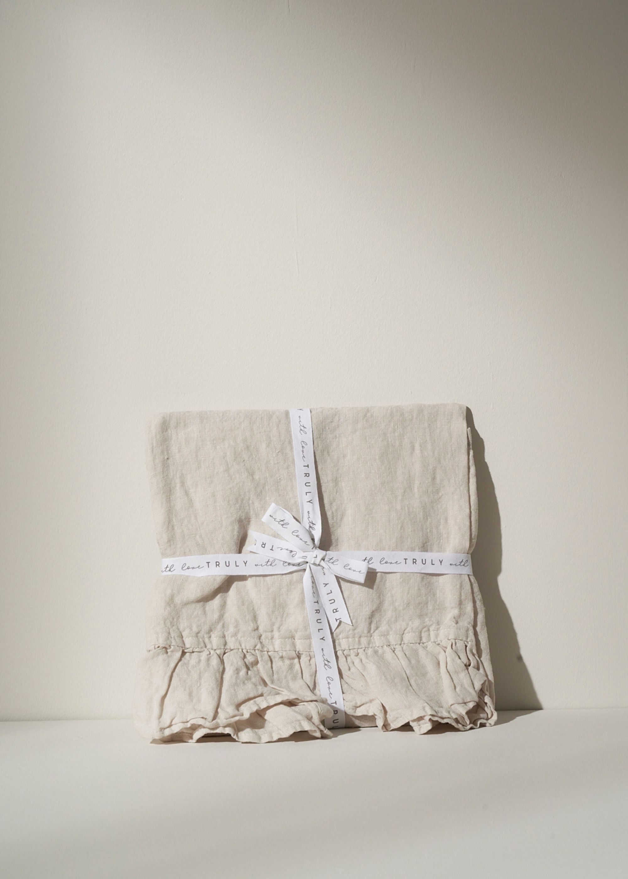 Grey Ruffle Linen Tea Towel | Linen Hand Towel | Truly Lifestyle