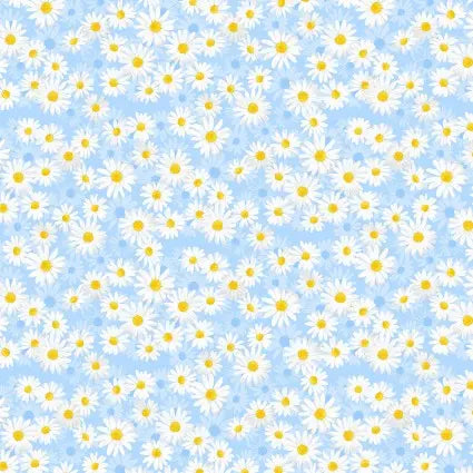 Blue White Daisy Dance Cotton Wideback Fabric ( 1 7/8 Yard Pack ) - Linda's Electric Quilters