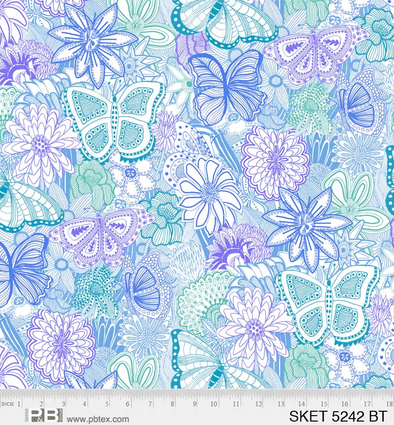 Blue Purple Sketchbook Cotton Wideback Fabric ( 2 1/4 yard pack ) - Linda's Electric Quilters