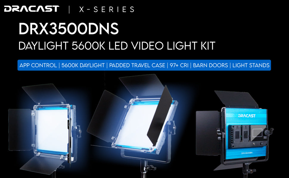 Dracast X Series LED500 Daylight LED 3 Light Kit with Nylon Padded Travel Case