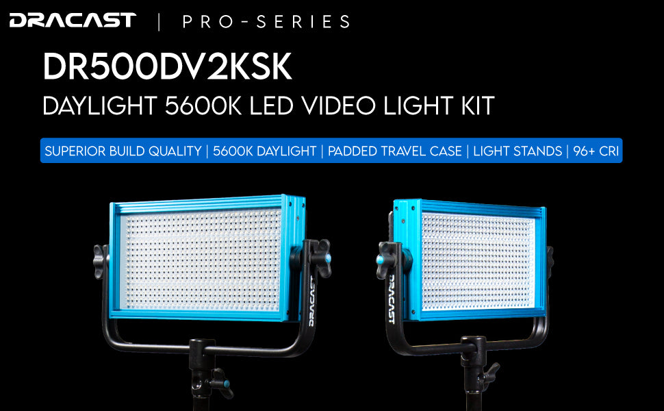 Dracast Pro Series LED500 Daylight LED 2 Light Kit with V-Mount Battery Plates and Light Stands