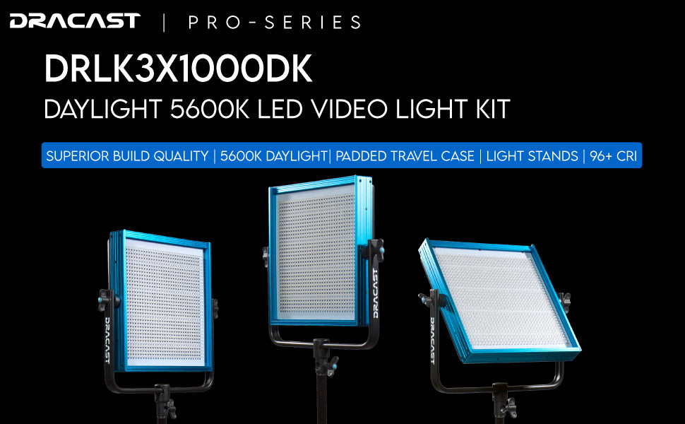 Dracast Pro Series LED1000 Daylight LED 3 Light Kit