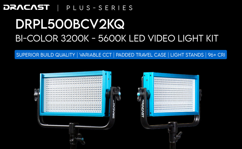 Dracast Plus Series LED500 Bi-Color LED 2 Light Kit with V-Mount and Gold Mount Battery Plates and Light Stands