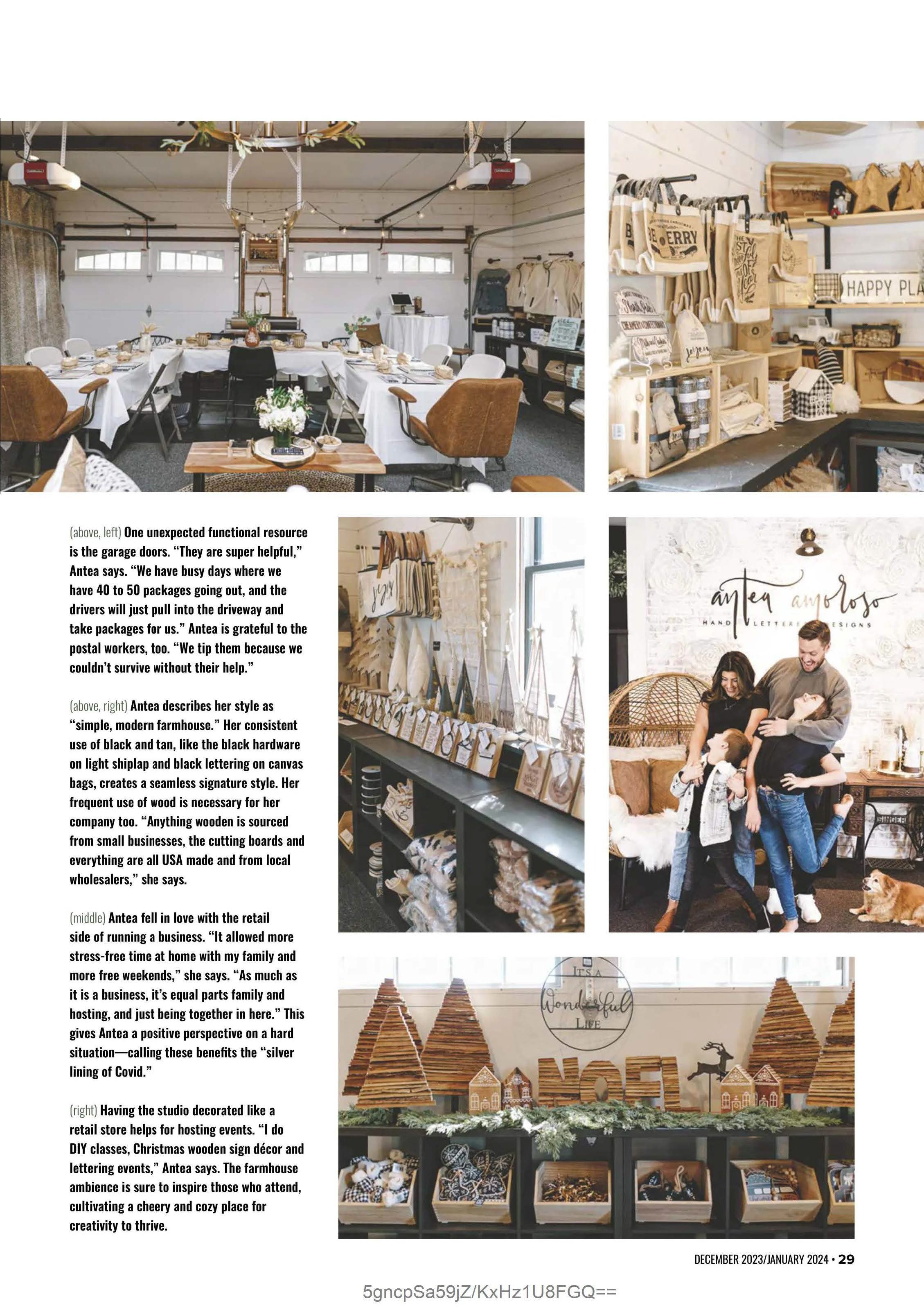 American Farmhouse Magazine Feature of Antea Amoroso Design Garage Studio Shop