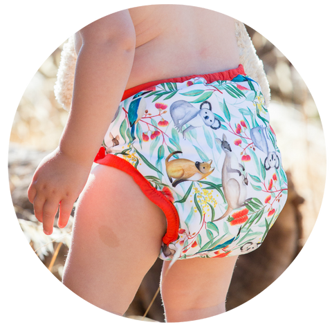 Our nappies come in a range of hand-painted prints and classy solid colours.