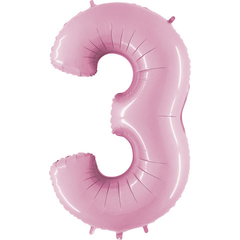 40" Number 3 Baby Pink Balloon