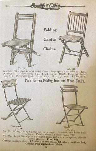 Folding garden chairs in magazine in wood and metal 1900s