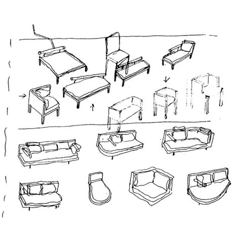 sketch by Antonio Citterio of Sity seating system for B&B Italia 1987 Compasso d'Oro award 