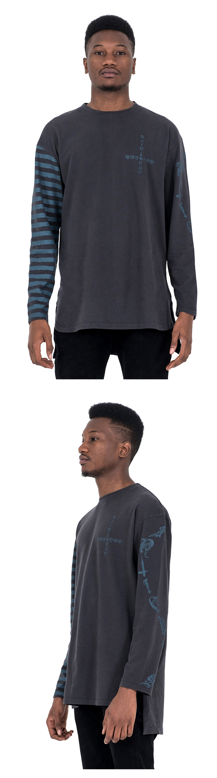 HALF STRIPE LONG SLEEVE T - DUST GREY/AGATE