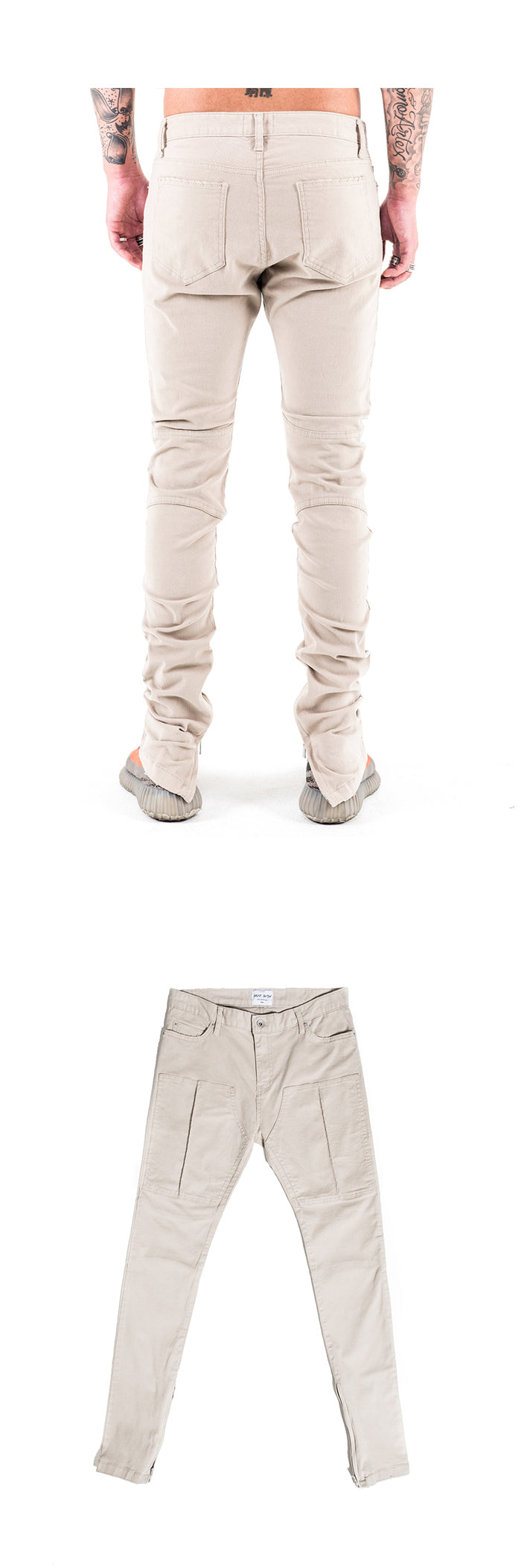 CHAIN STITCHING VINTAGE PANTS - BEIGE