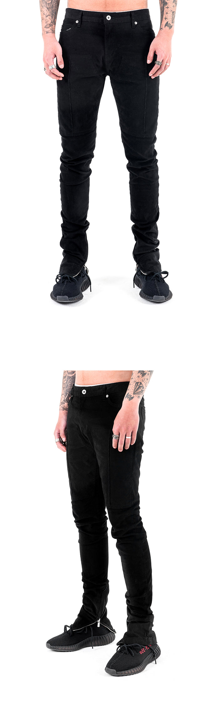 CHAIN STITCHING VINTAGE PANTS - BLACK