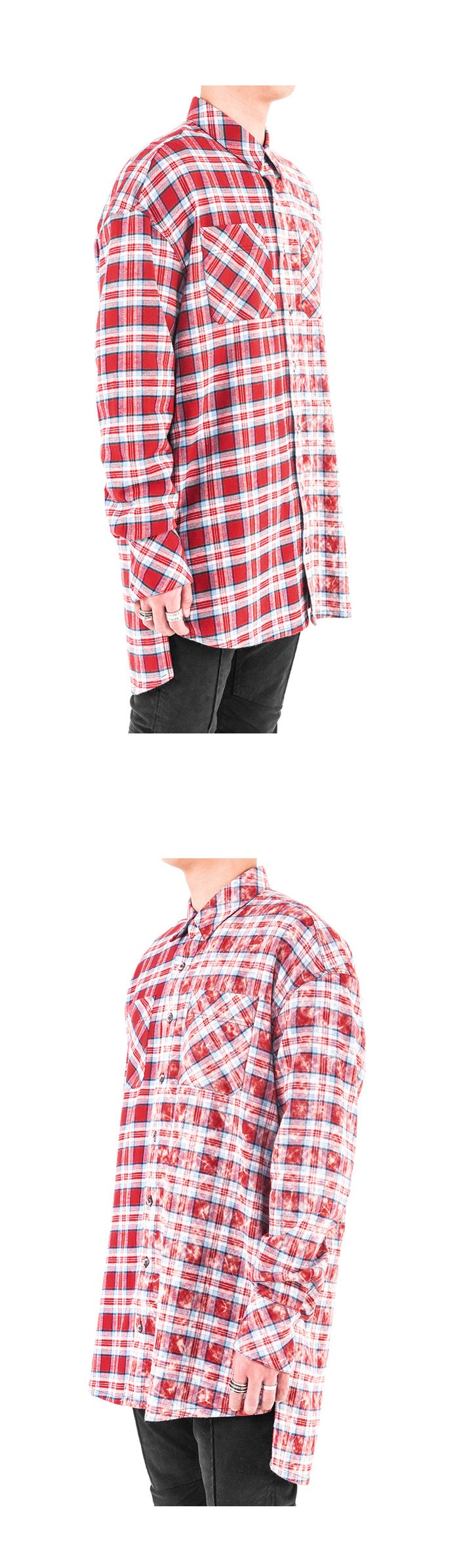 HALF FADED FLANNEL SHIRT - RED