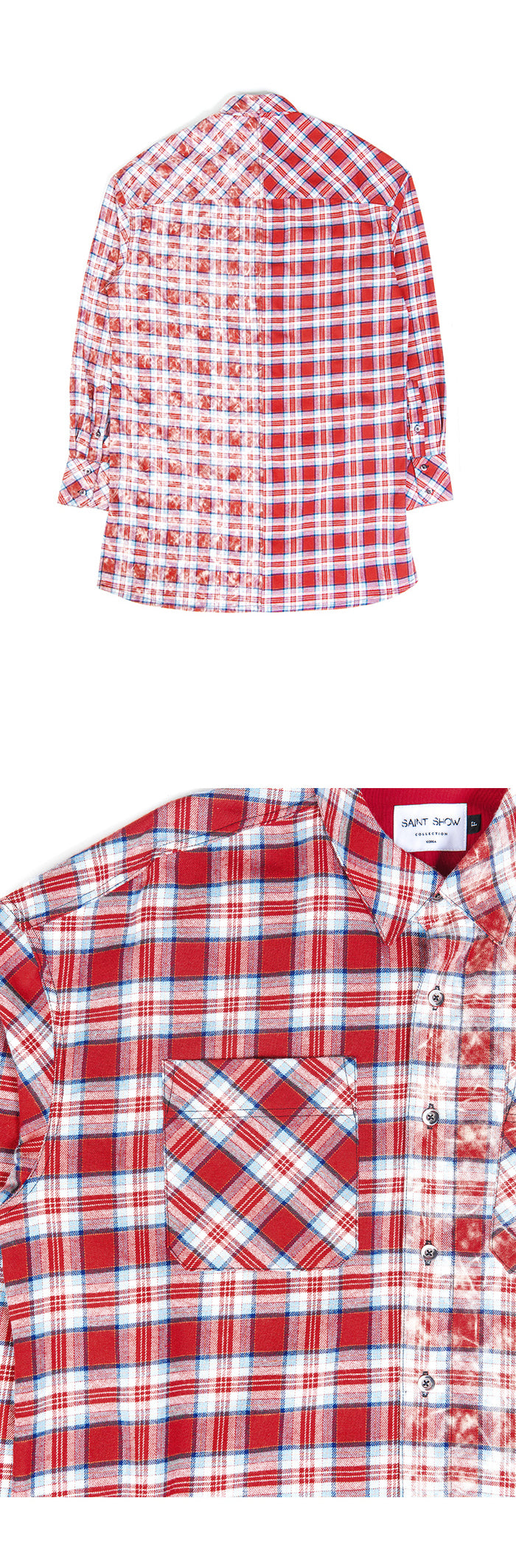 HALF FADED FLANNEL SHIRT - RED