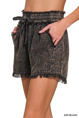 Zenana Washed Linen Frayed Shorts - Smoking Barrel Gypsy’s