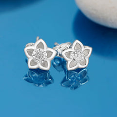 Blooming Cubic Zirconia Flower Stud Earrings Silver Stud Earrings