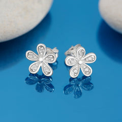 CZ Small Flower Stud Earrings Silver Minimalist Earrings Stud Earrings