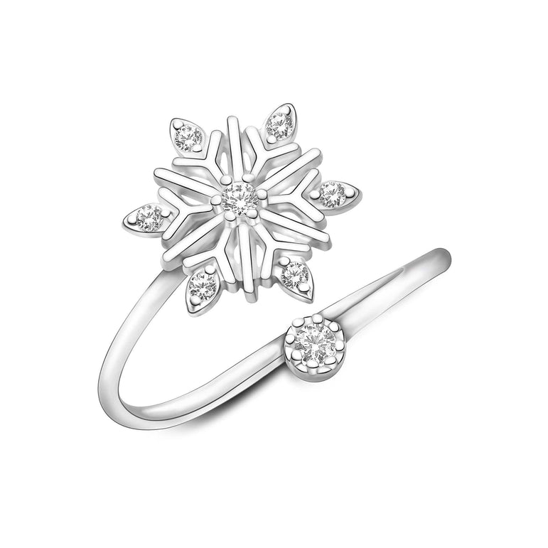 CZ Snowflake Silver Ring Adjustable - Eleganzia Jewelry