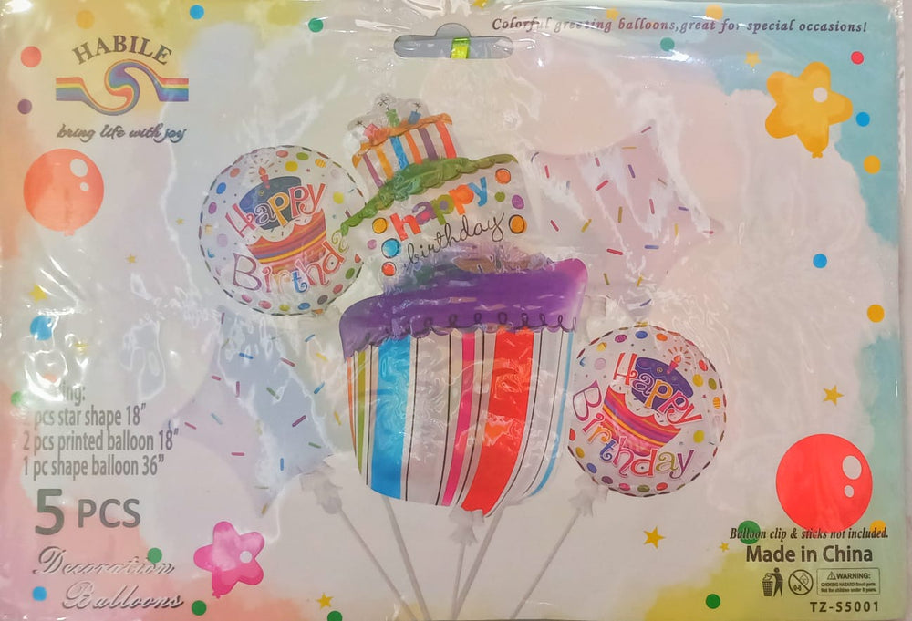 Happy Birthday Cake Foil Balloon Set 5pcs