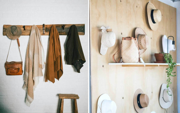 shelves and hooks in an entryway