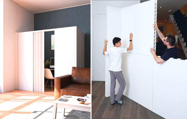 space-saving wall that can be folded and unfolded to divide a room into two separate spaces