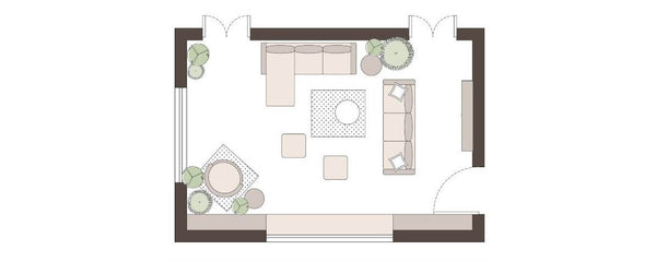 Plan Drawing of a cozy casual living room layout