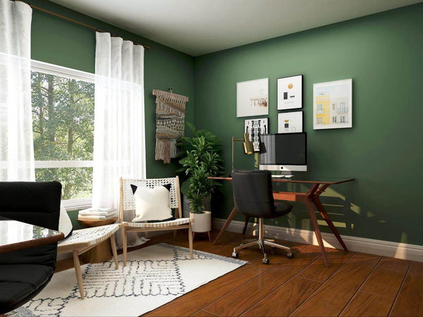 Green Colored Living Room With area for working, and area for relaxing