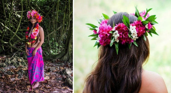 femmes tenue des iles pacifique couronne de fleurs tahitienne