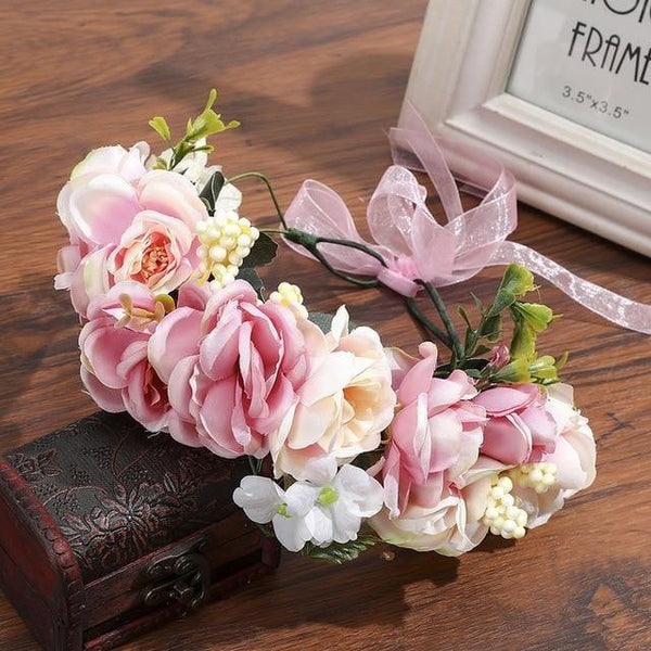Couronne De Fleurs Rose Poudre | Auréole Florale