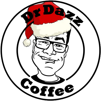 DrDazz logo, a characteristics face of Dr Dazz wearing a red Christmas hat. 