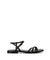 Black leather flat sandals featuring an ankle strap with a buckle fastening, a criss-cross strappy upper and a soft round toe.