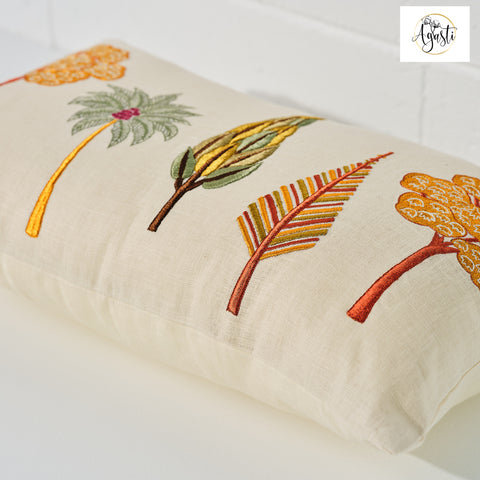 Beautiful trees embroidered on a linen fabric to make a cushion cover - Agasti