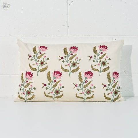 Floral motifs embroidered on a beautiful velvet fabric to make a gorgeous cushion cover