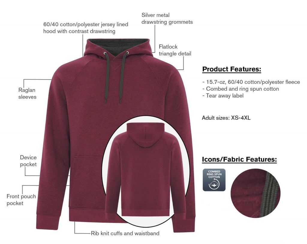 MTN REEF Apparel - ALPINE HOODIE (Heavyweight Ultra Soft Premium Quality Unisex Fit w/ Device Pocket) | Orca Flora - Cardinal Heather