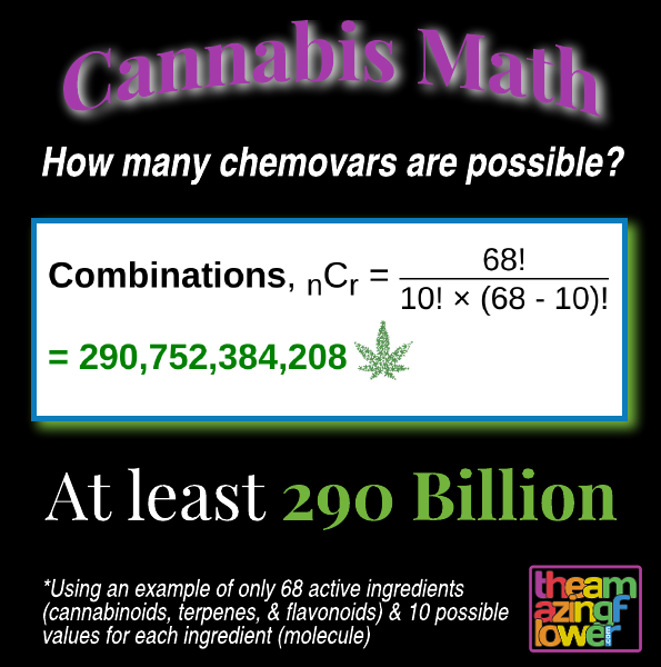 How many chemovars are possible (simplified). Combinations calculation from formula.