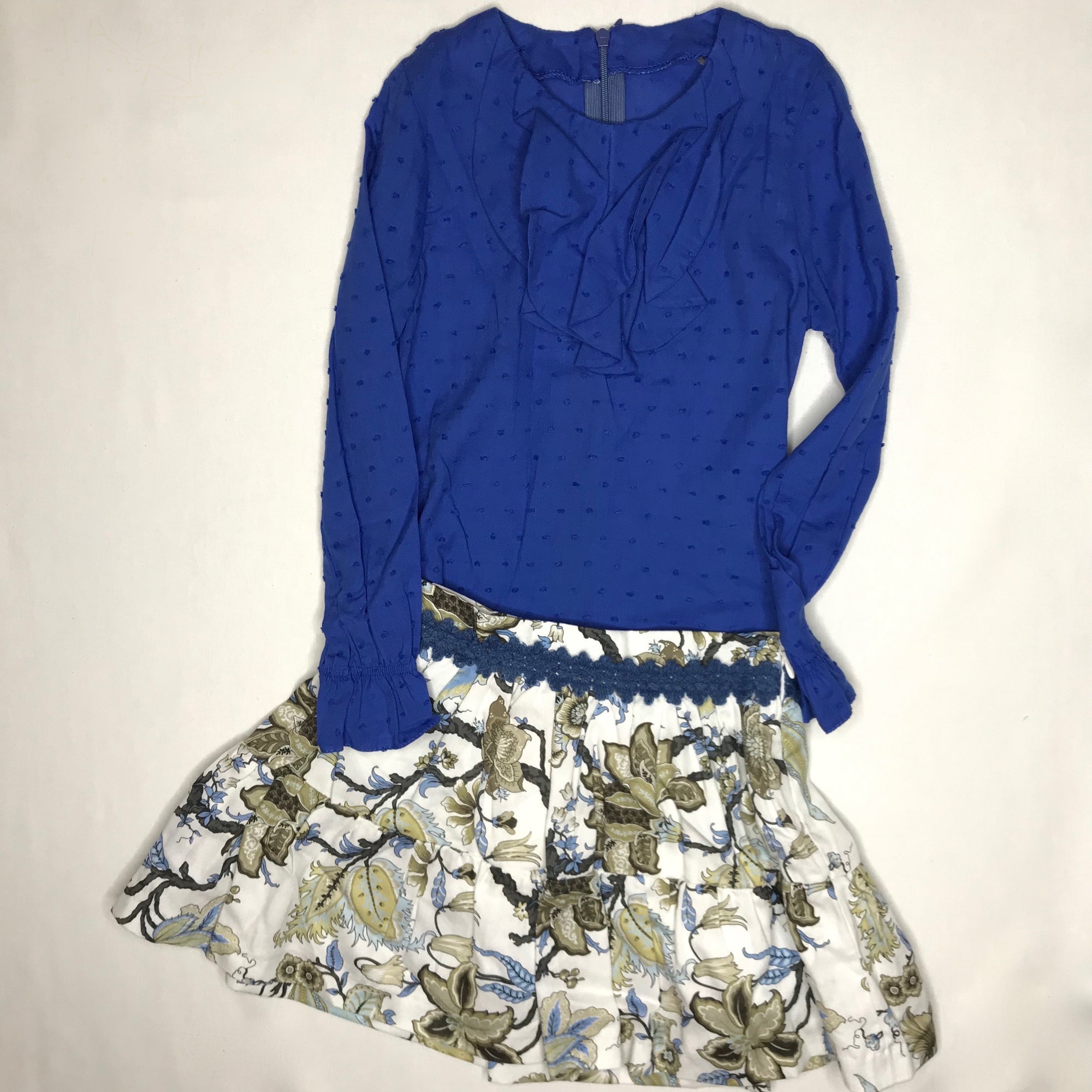 Conjunto Blusa Azul Falda Azul Tejido - Lola Villa