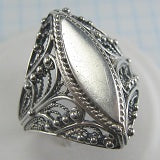 875 SOLID Silver Ring Band US size 10.25 Marquise Filigree Openwork Granule 094