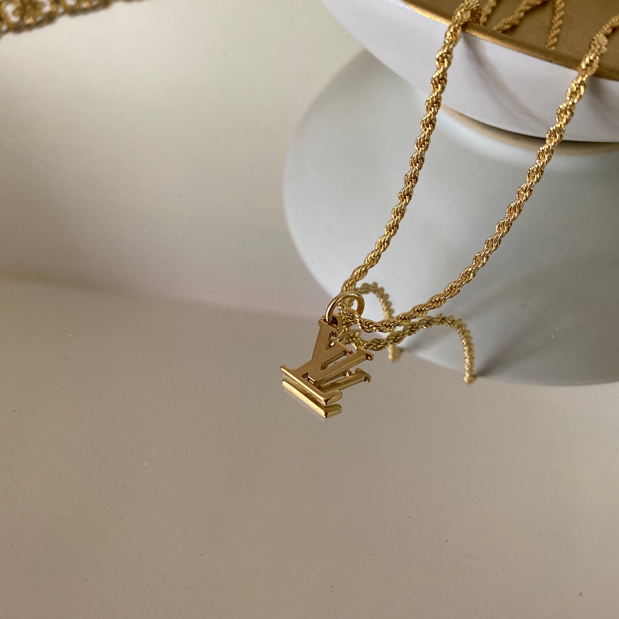 REPURPOSED VINTAGE LOUIS VUITTON ROPE CHAIN MONOGRAM CHARM NECKLACE – Once in a Moon Jewelry