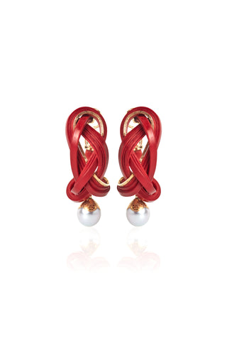 Red Bamboo and Mosaic Pearl earrings by Silvia Furmanovich