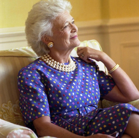 Barbara Bush in one of her famous pearl necklaces Source: @bushfdn