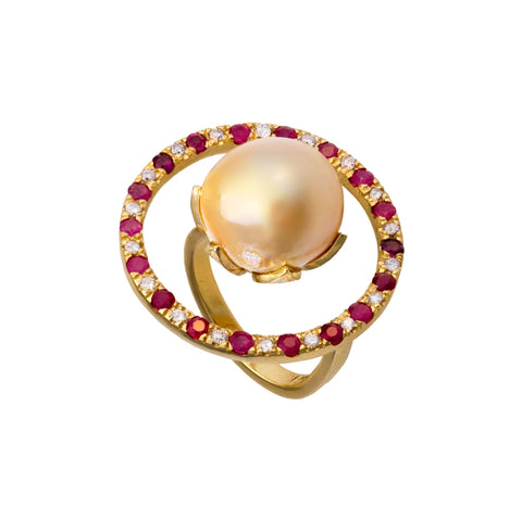 Floating Pearl Circle ring by Brenda Smith