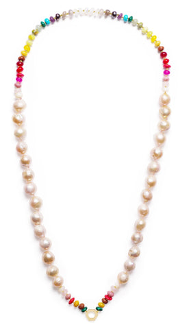 Rainbow Foundation necklace with baroque freshwater pearls and a mix of gemstone beads, $2,500; Harwell Godfrey, email info@harwellgodfrey.com for purchase
