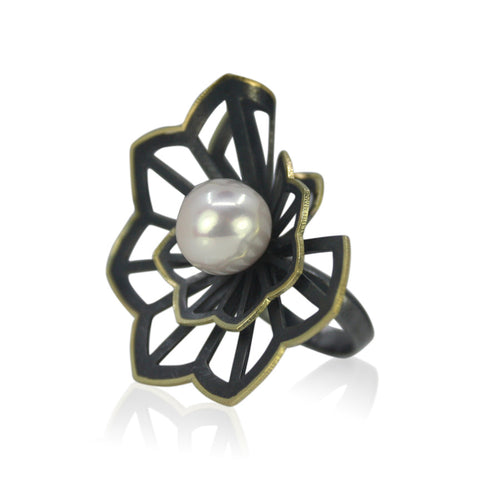 Double Hyacinth Fold Freshwater Pearl ring by Karin Jacobson