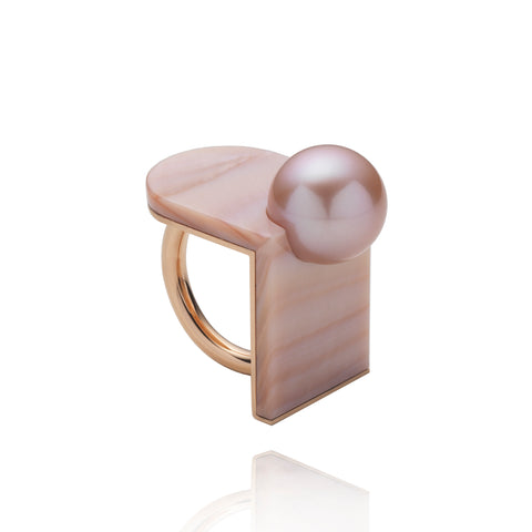 Corner Pearl Nacre ring by Melanie Georgacopoulos. 